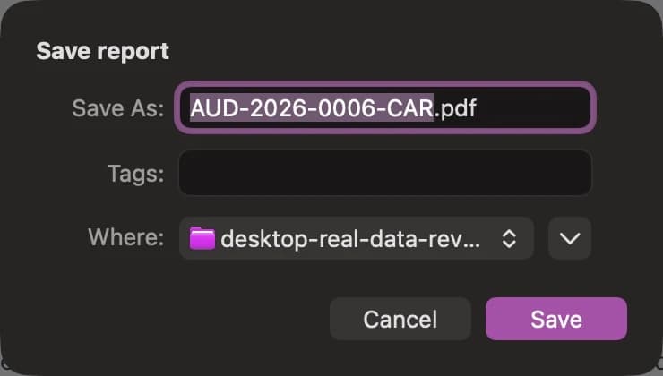 Save a report with the native file dialog