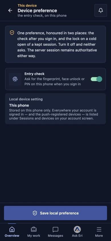 The mobile entry-check preference for this device