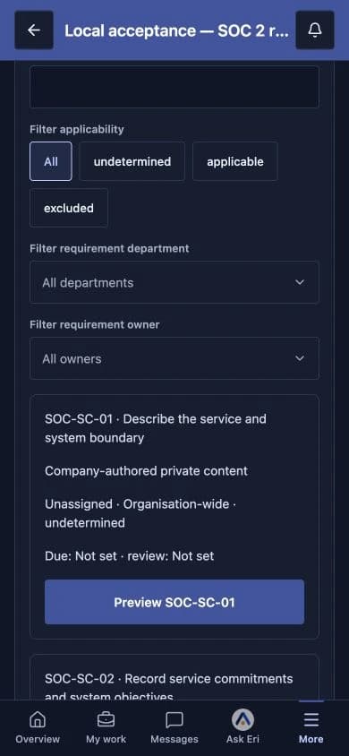 A programme with its requirements and review progress