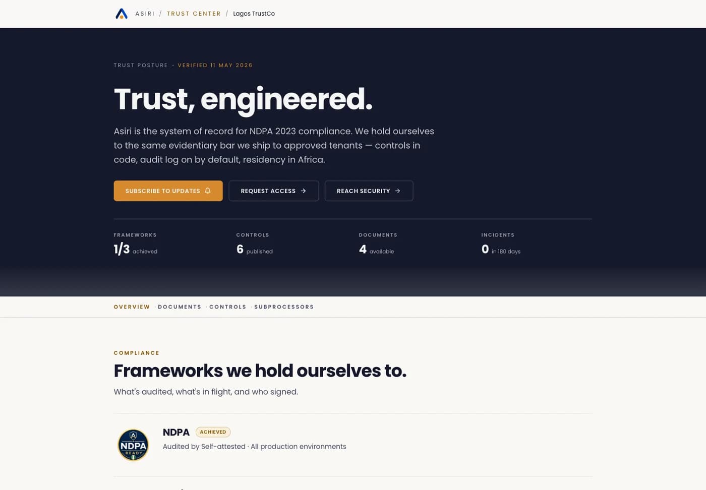 Customer Trust Center screenshot
