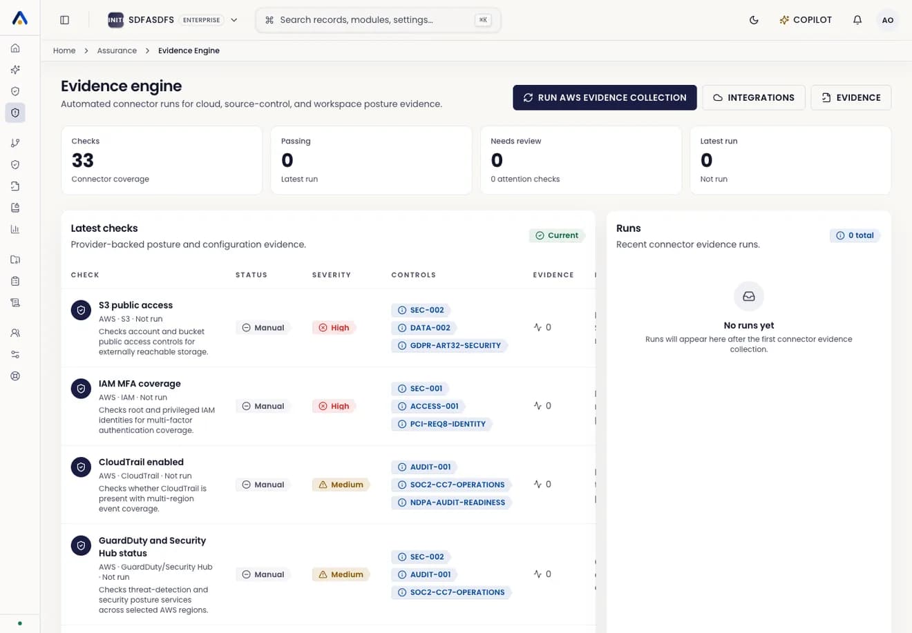 Evidence engine screenshot