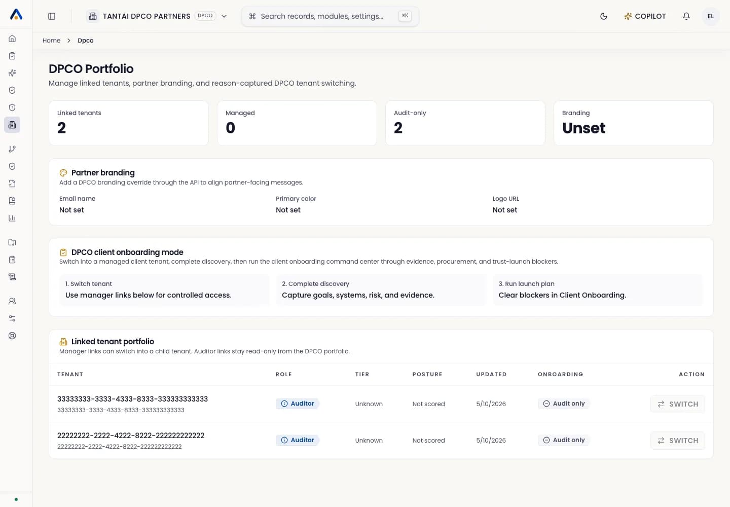 ASIRI DPCO portfolio view for managing multiple client tenants