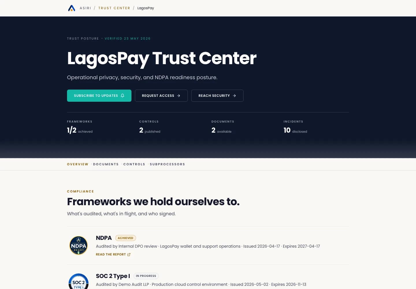 Public ASIRI Trust Center page