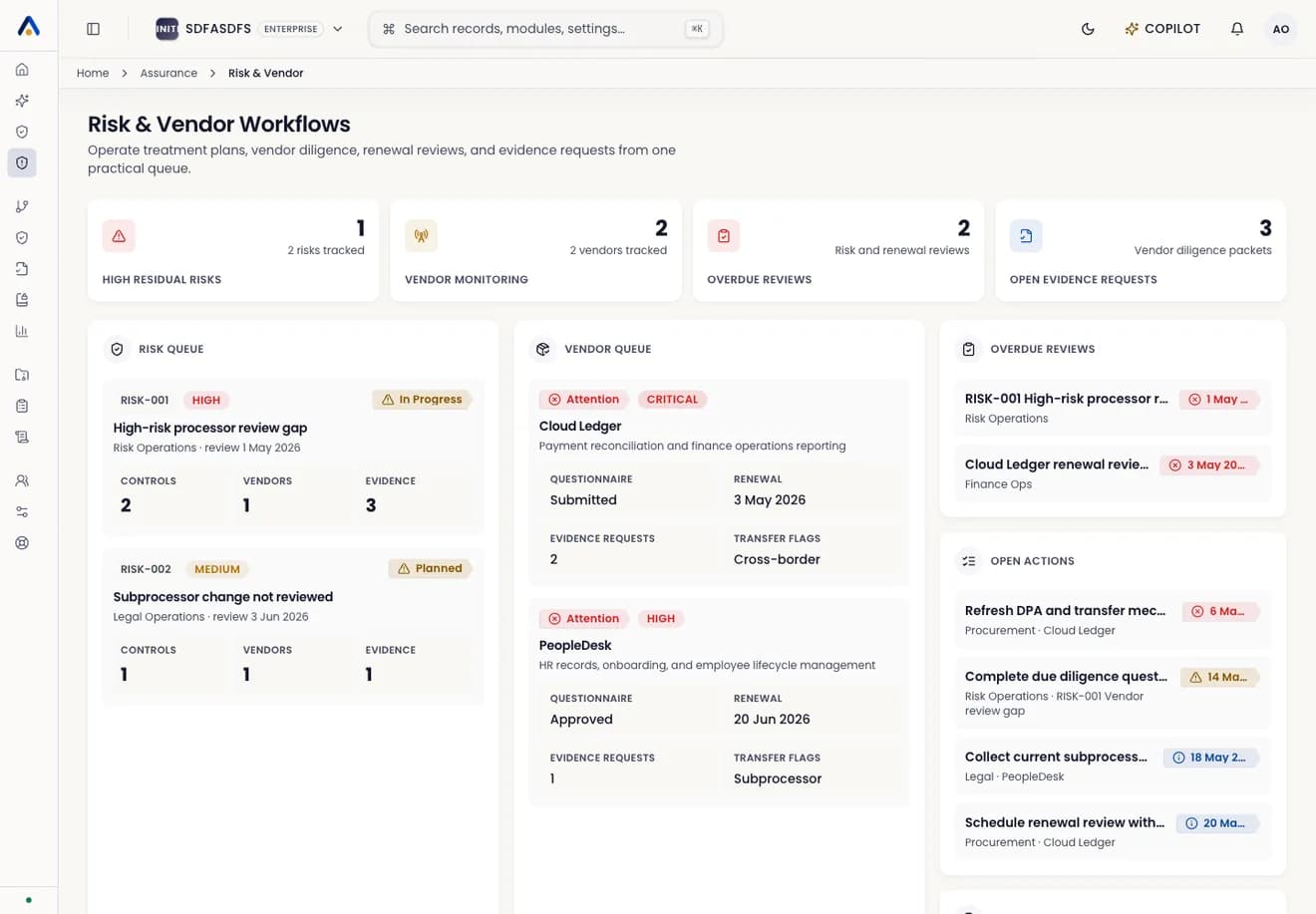 Asiri vendor risk screen for cross-border transfer and supplier review