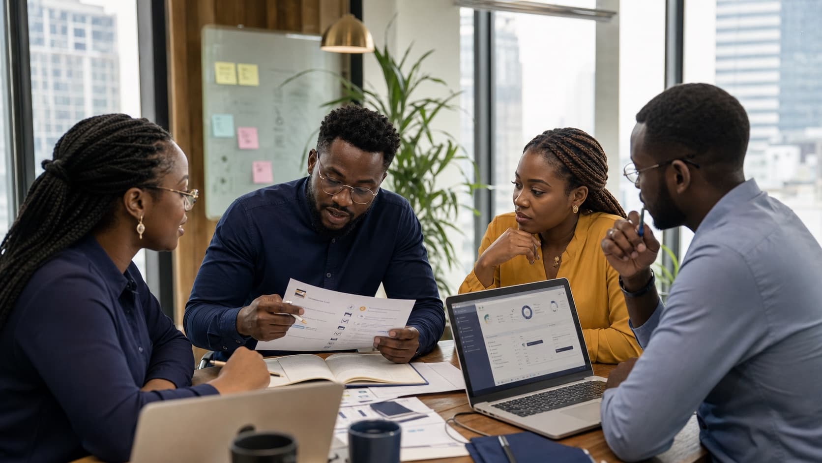 Nigerian startup team reviewing an NDPA readiness checklist and buyer evidence plan