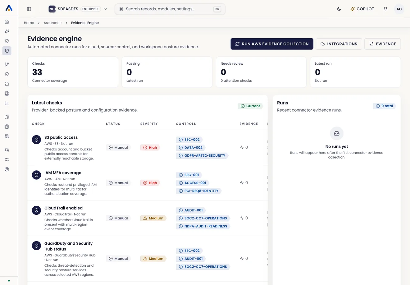 Asiri evidence engine synced into a buyer-facing Trust Center surface